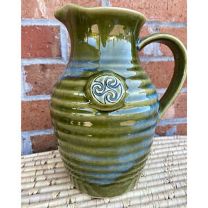 Colm De Ris Pitcher Art Ceramic Pottery Green Blue Celtic Triskelion Ireland